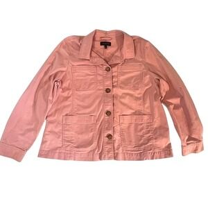 Talbots Cottagecore XL Pink Cotton Utility Chore Jacket 4 Pocket Button Up Field